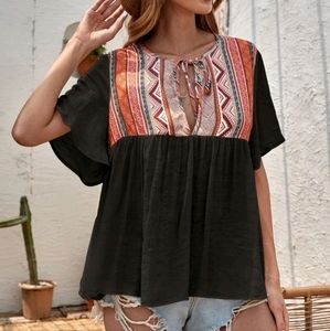 Aztec print flowy top